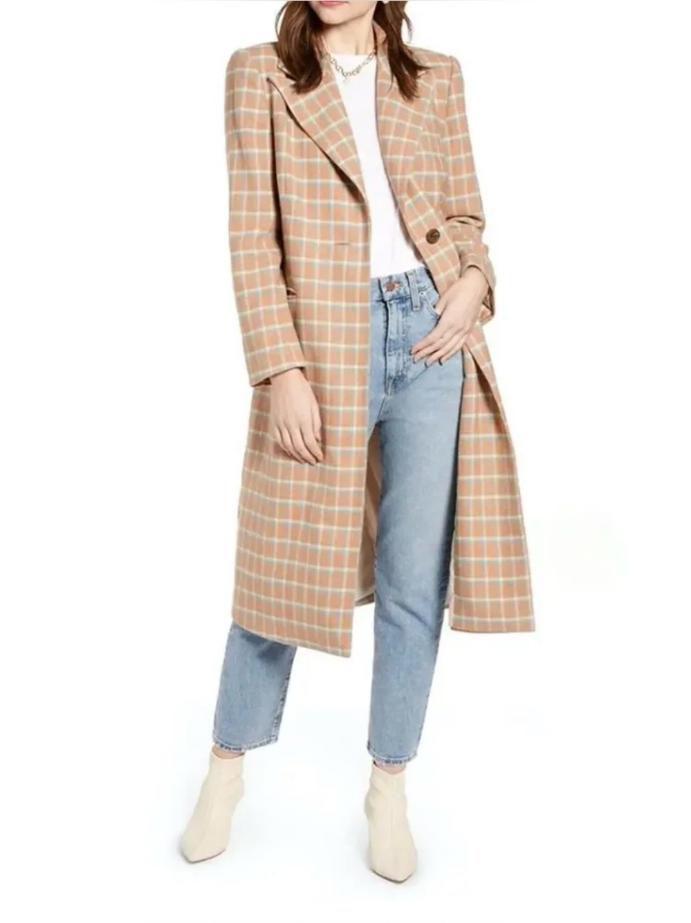 Something Navy Plaid Wool Blend Longline Duster Coat Old Money Size XS